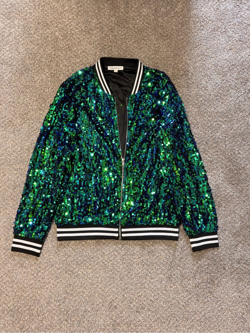 Green and Blue Sequin Bomber Jacket